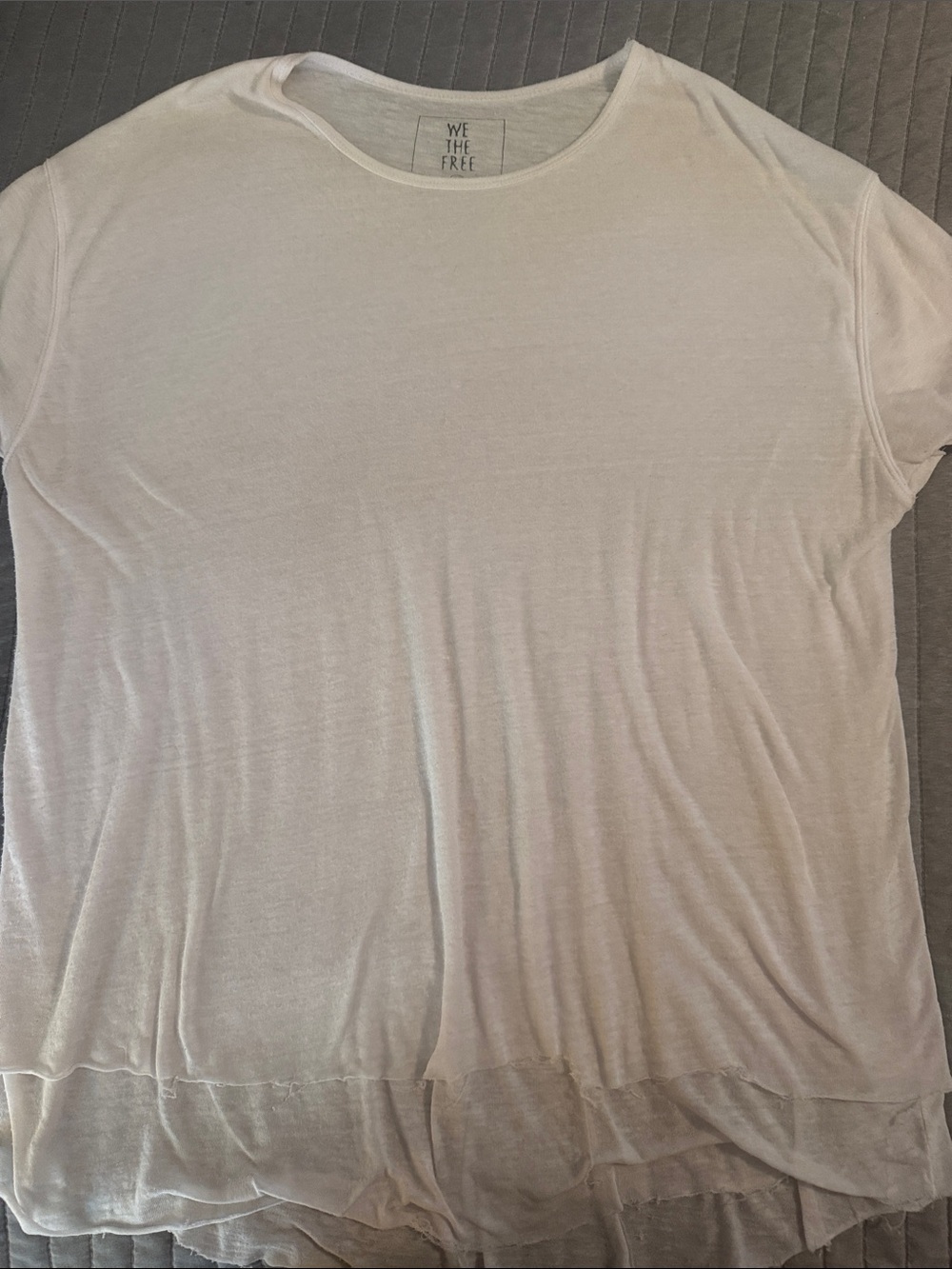We The Free White Short Sleeve Layered-Hem Tee, vintage